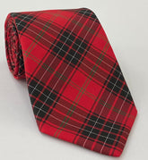 Wemyss Tartan Silk Tie TAT-1  Black, White & Forest Green on Dark Red